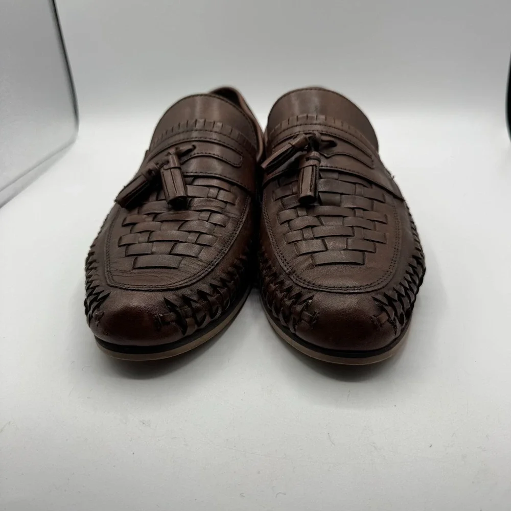 ASOS Brown Woven Leather Tassel Loafers Men's 9.5 D Slip On Huarache Shoes